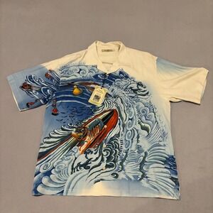 Tommy Bahama Shirt Mens Large Silk Speed Boat Wave Graphic Original Edition